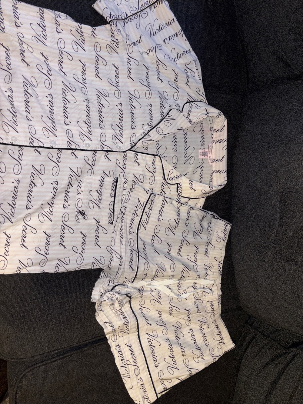 Victoria's Secret White Script Logo Pajama Short Set with Black Piping